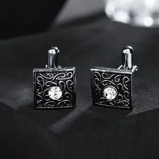 Black Mens Cufflinks With Stone